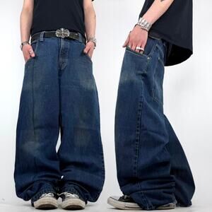 Vintage y2k grunge baggy wide leg faded stonewash archive jeans